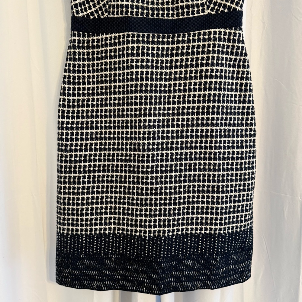 J.Crew Tweed Sheath Dress Womens 4 Navy White Cotton Sleeveless Work Career - Picture 6 of 12